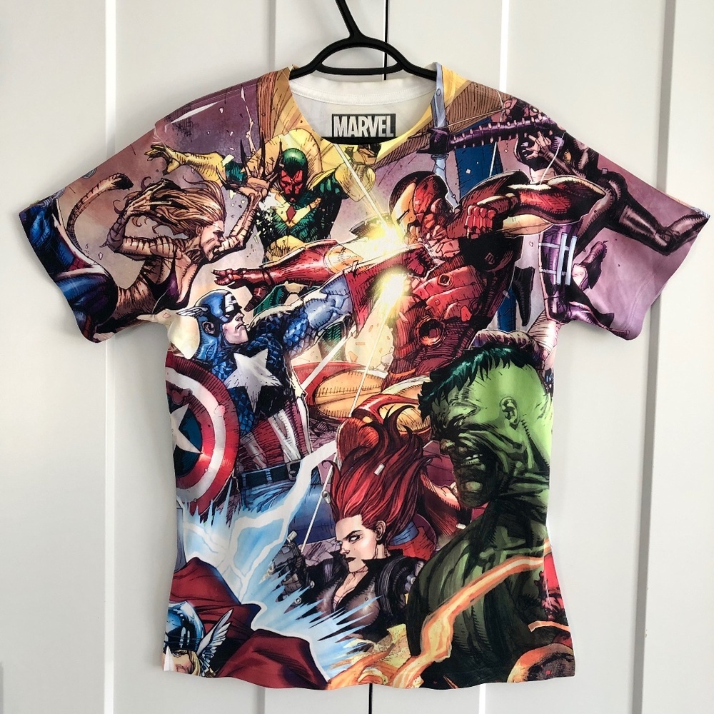 Marvel‎ Comics, Double Sided, All Over Print, Avengers, Superhero, T Shirt,  Sm